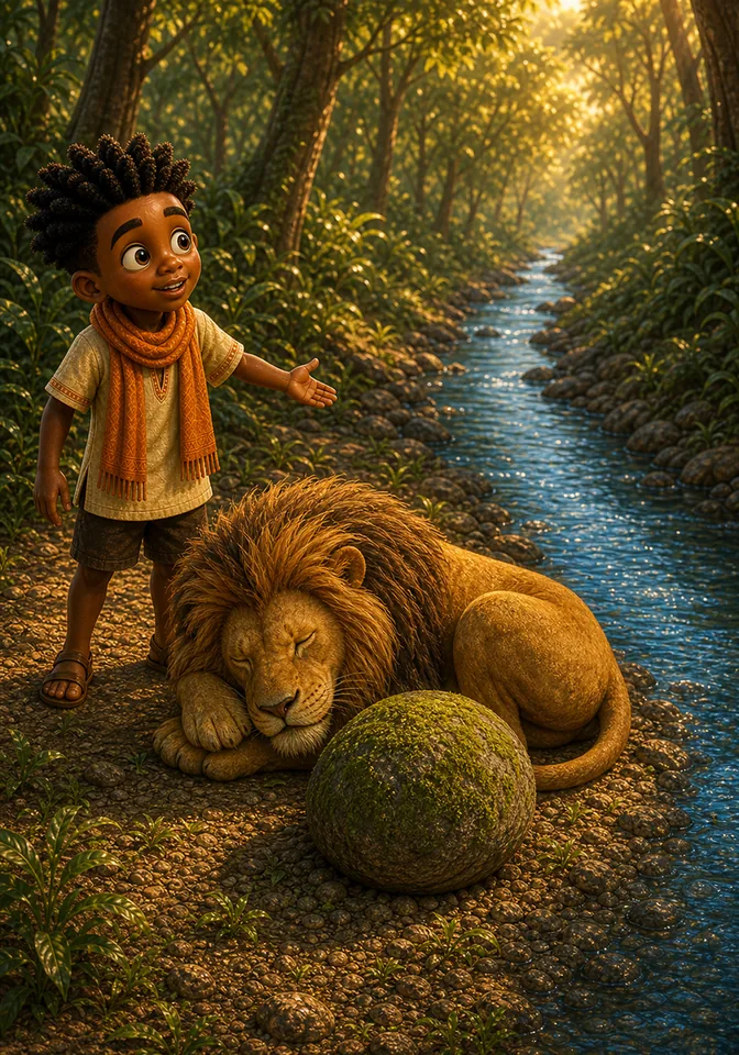 Illustration for Kweku Anansi and the Moss-Covered Rock, page 4