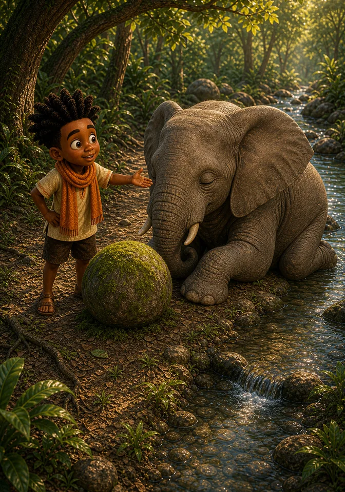 Illustration for Kweku Anansi and the Moss-Covered Rock, page 6