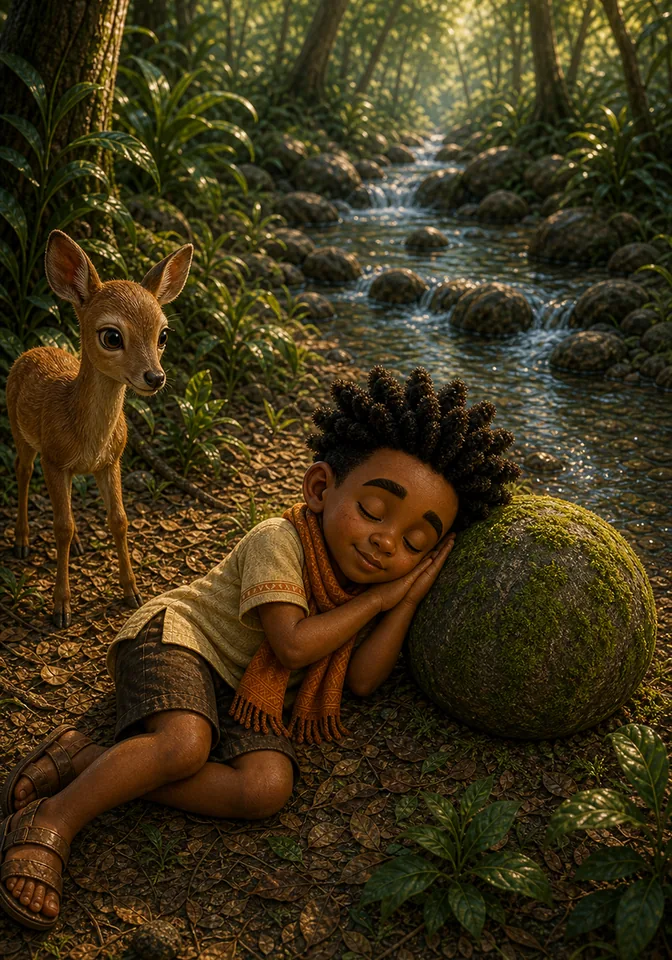 Illustration for Kweku Anansi and the Moss-Covered Rock, page 11