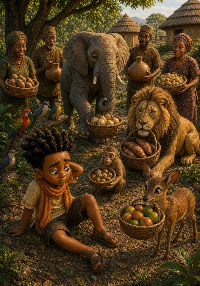 Illustration for Kweku Anansi and the Moss-Covered Rock, page 12