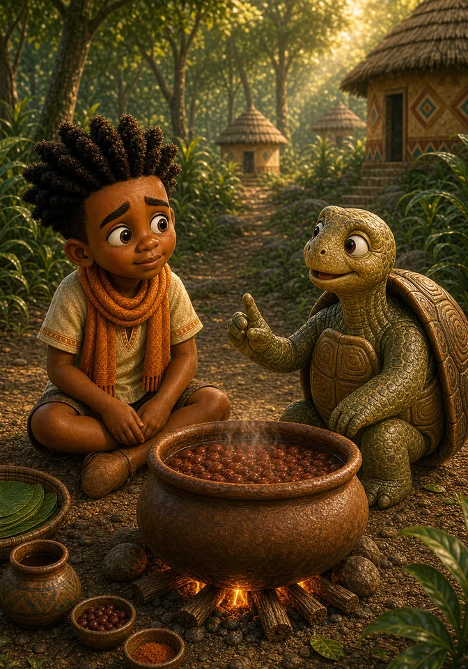 Kweku honestly admits his hunger while Turtle teaches him about patience.