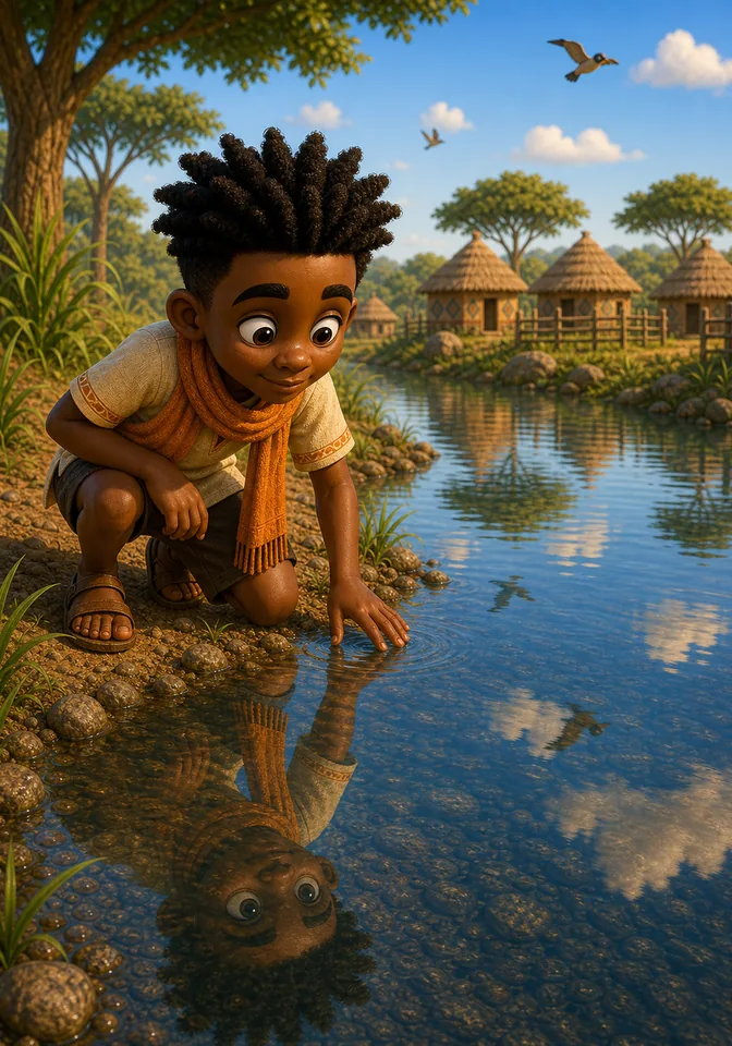 Illustration for Kweku Anansi and the River's Reflection, page 2