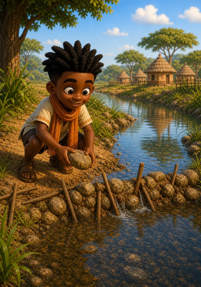 Illustration for Kweku Anansi and the River's Reflection, page 3