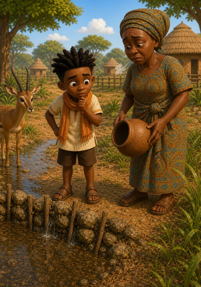 Illustration for Kweku Anansi and the River's Reflection, page 4
