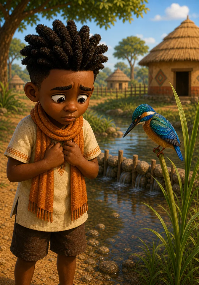Illustration for Kweku Anansi and the River's Reflection, page 7