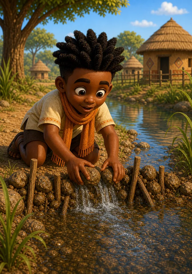 Illustration for Kweku Anansi and the River's Reflection, page 8