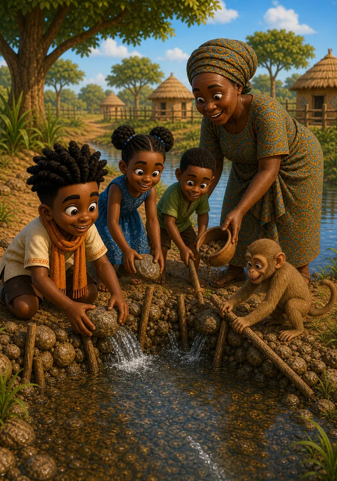 Illustration for Kweku Anansi and the River's Reflection, page 9