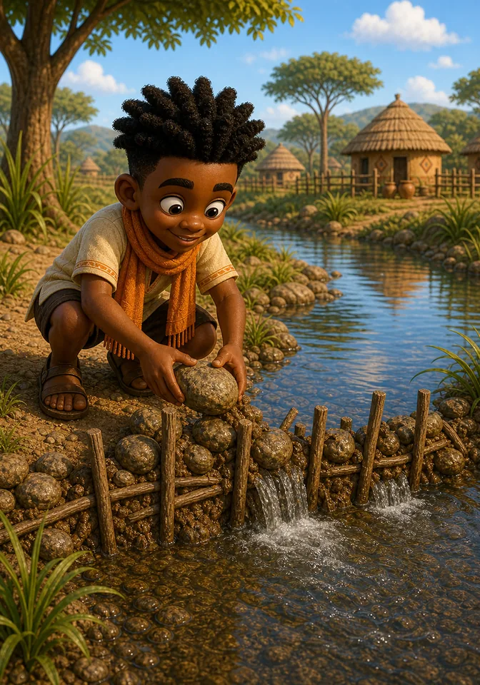 Illustration for Kweku Anansi and the River's Song, page 3