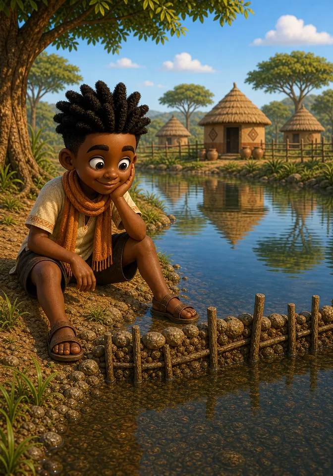 Illustration for Kweku Anansi and the River's Song, page 4