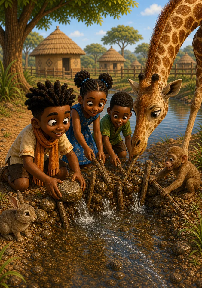 Illustration for Kweku Anansi and the River's Song, page 9