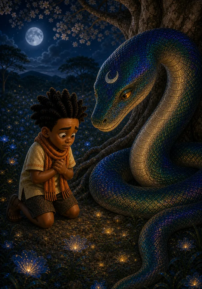 Kweku confesses to the serpent in the meadow.