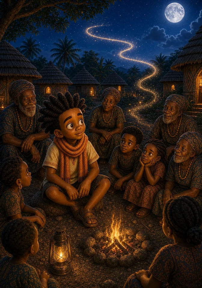 Kweku listens calmly as balanced night returns.