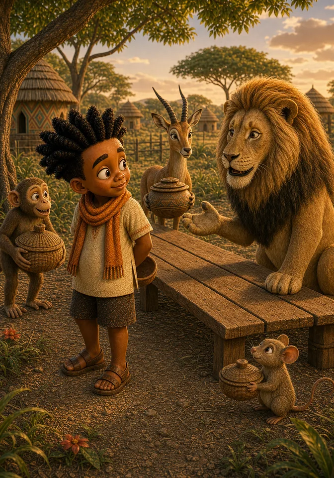 Lion kindly explains that the feast begins when everyone brings something to share.