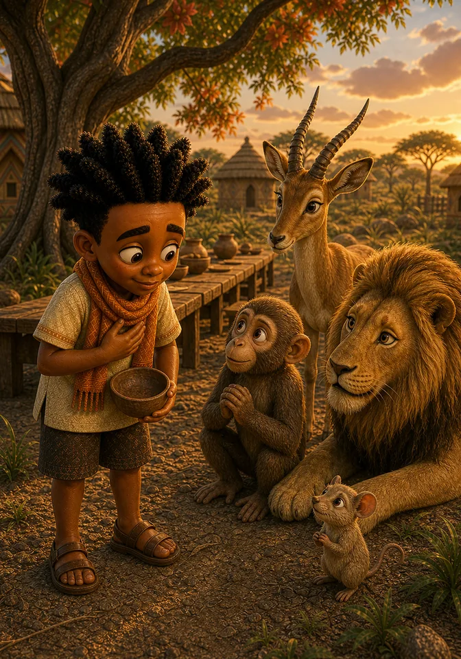 Kweku sincerely apologizes to Lion and the waiting animals.