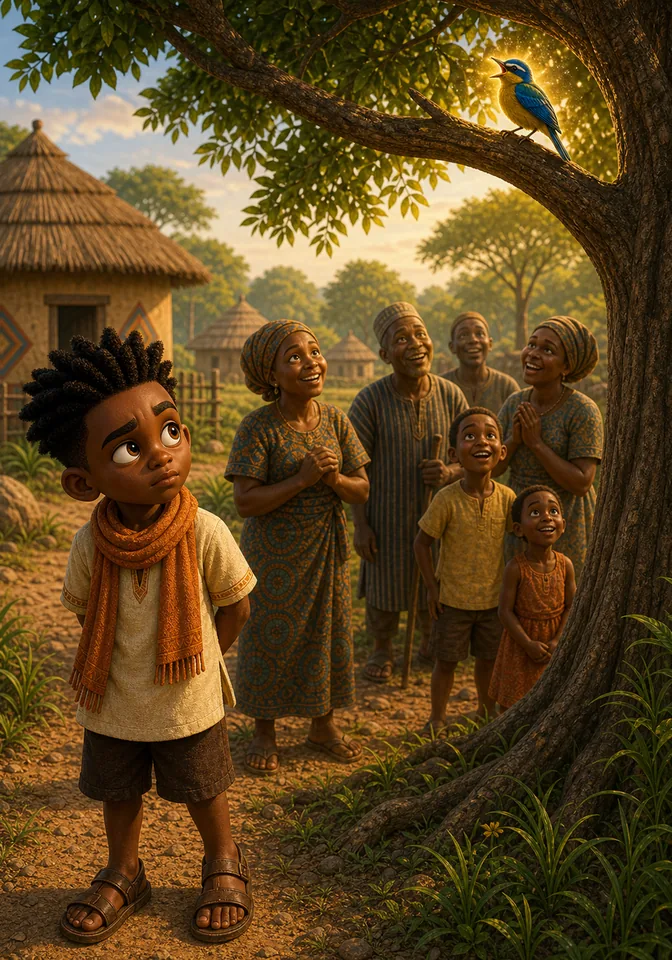Illustration for Kweku Anansi and the Silent Songbird, page 2