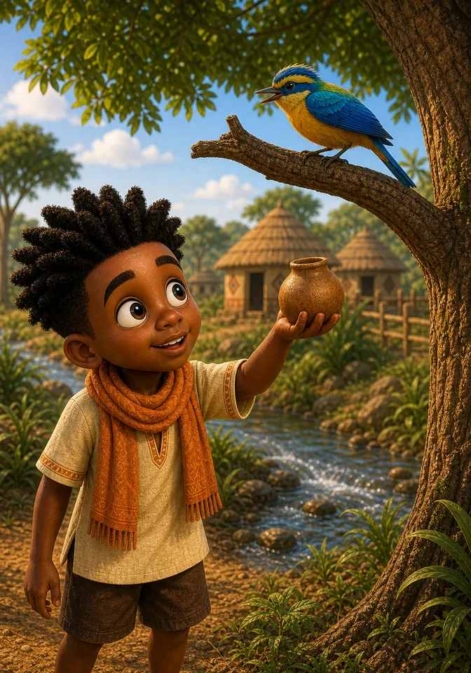 Illustration for Kweku Anansi and the Silent Songbird, page 3
