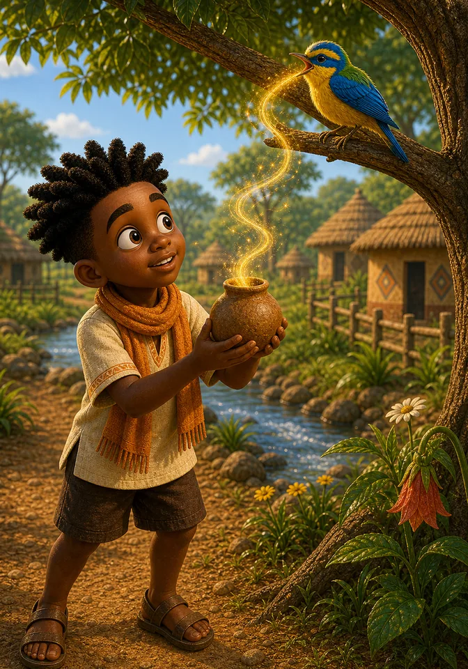 Illustration for Kweku Anansi and the Silent Songbird, page 4
