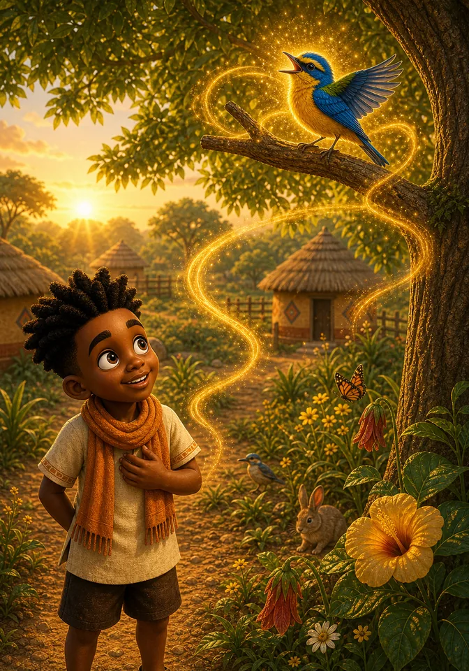 Illustration for Kweku Anansi and the Silent Songbird, page 9