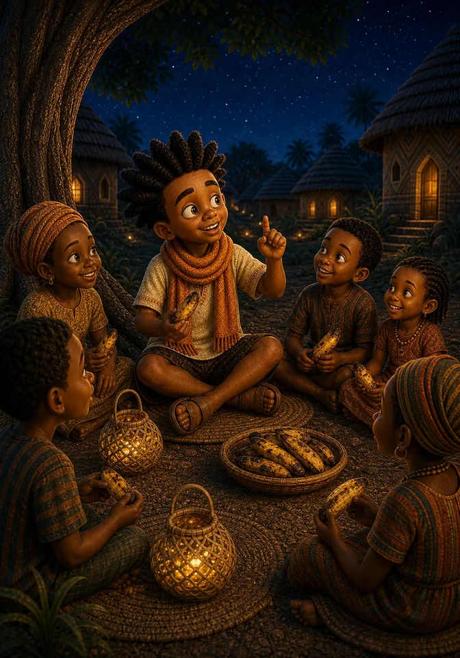 Kweku comforts children beneath the silk-cotton tree.