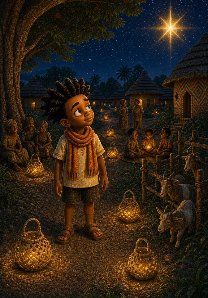 Sanaa reveals the village glowing from Kweku's good deeds.