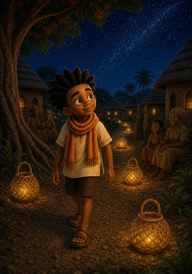 Kweku walks peacefully along a starlit path of kindness.