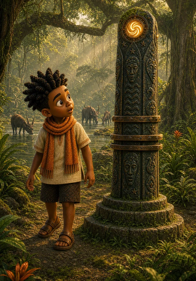 Kweku and the unchanged totem arrive in an ancient rainforest.