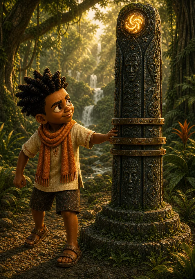 Kweku reaches impatiently to spin the totem again.