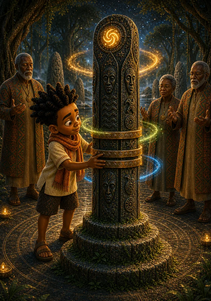 Kweku aligns the three bronze rings and returns home at dawn.