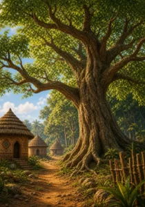 The magnificent Tree of Generosity stands at the edge of Kweku’s village.