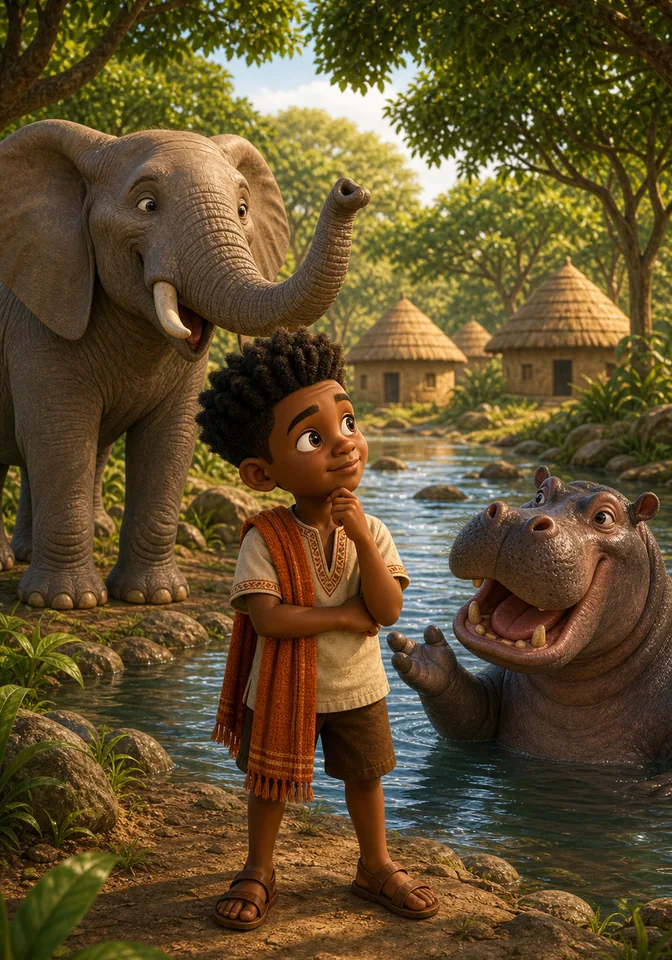 Illustration for Kweku Anansi and the Tug of War, page 3