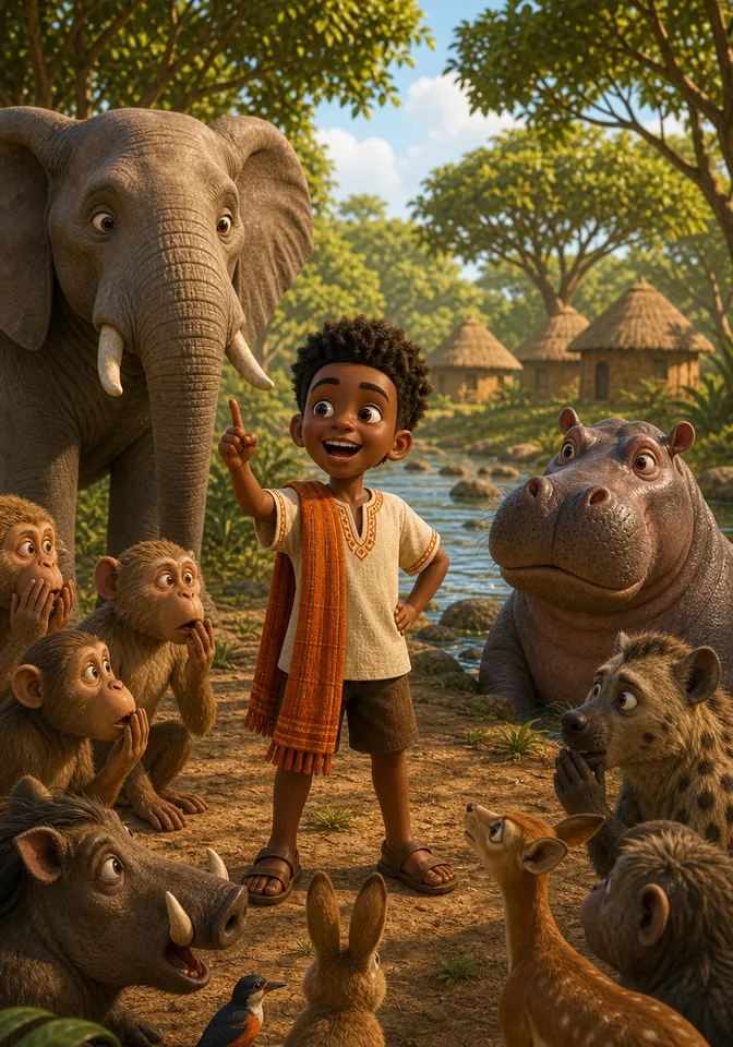 Illustration for Kweku Anansi and the Tug of War, page 4
