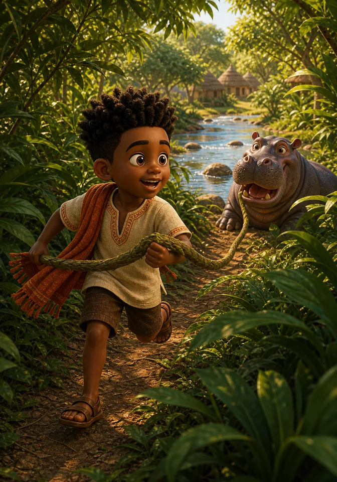 Illustration for Kweku Anansi and the Tug of War, page 6