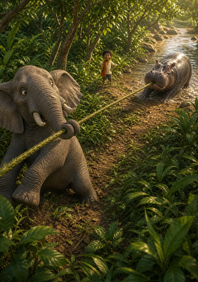 Illustration for Kweku Anansi and the Tug of War, page 8