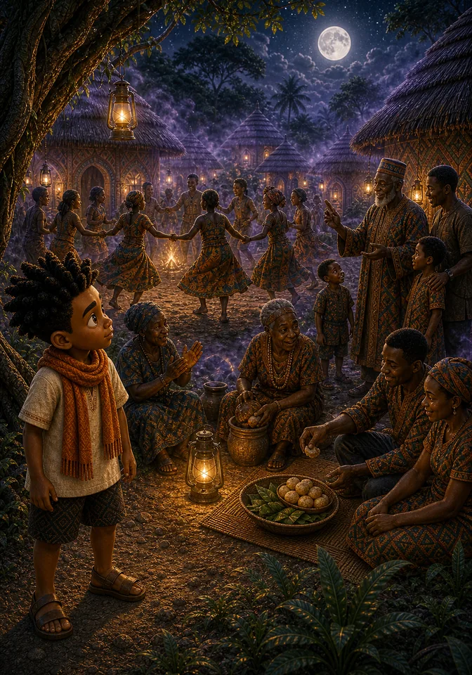 Villagers dance, sing, guard children, and share food through the night.
