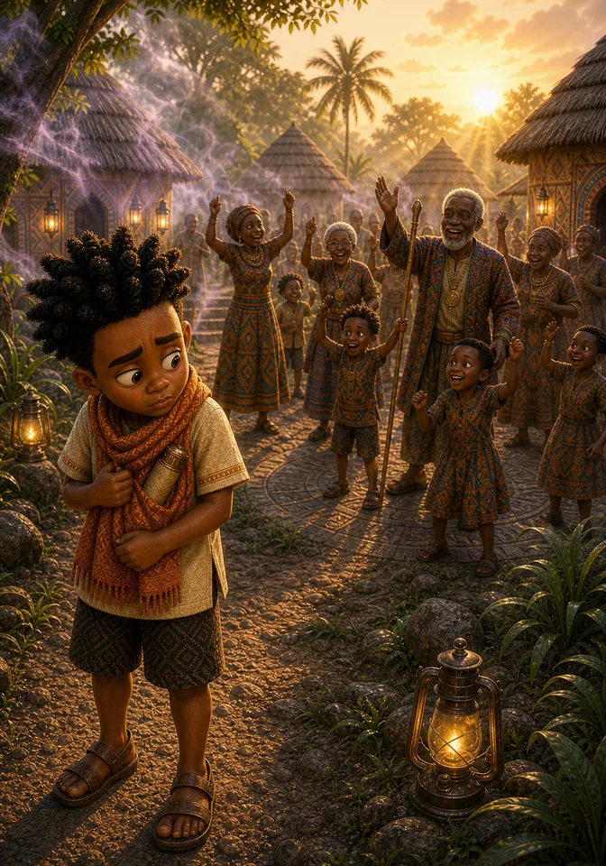 The village reappears at dawn while Kweku feels guilty.