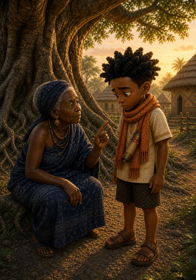 Nana Yaa confronts Kweku under a baobab tree.
