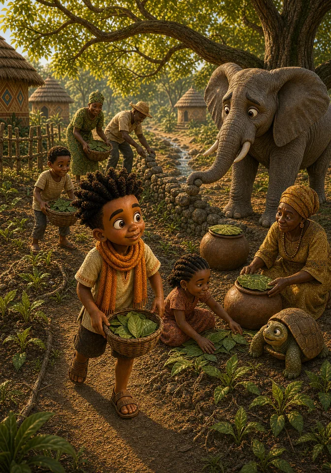 The whole community, including Kweku, works together to save the gardens.