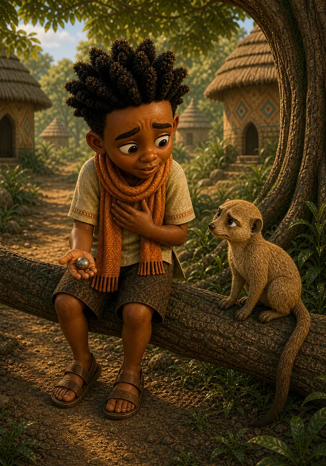 Kweku admits the pebble is not magic and apologizes to disappointed Mosi.