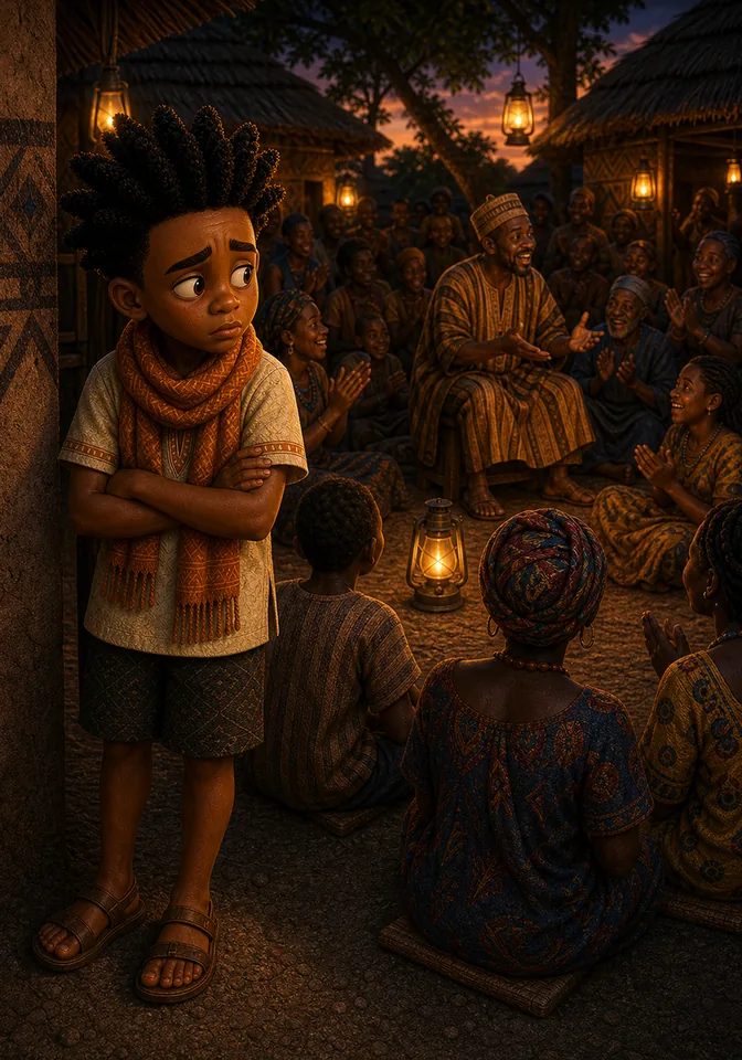 Kweku watches a story circle praise others while he feels overlooked.