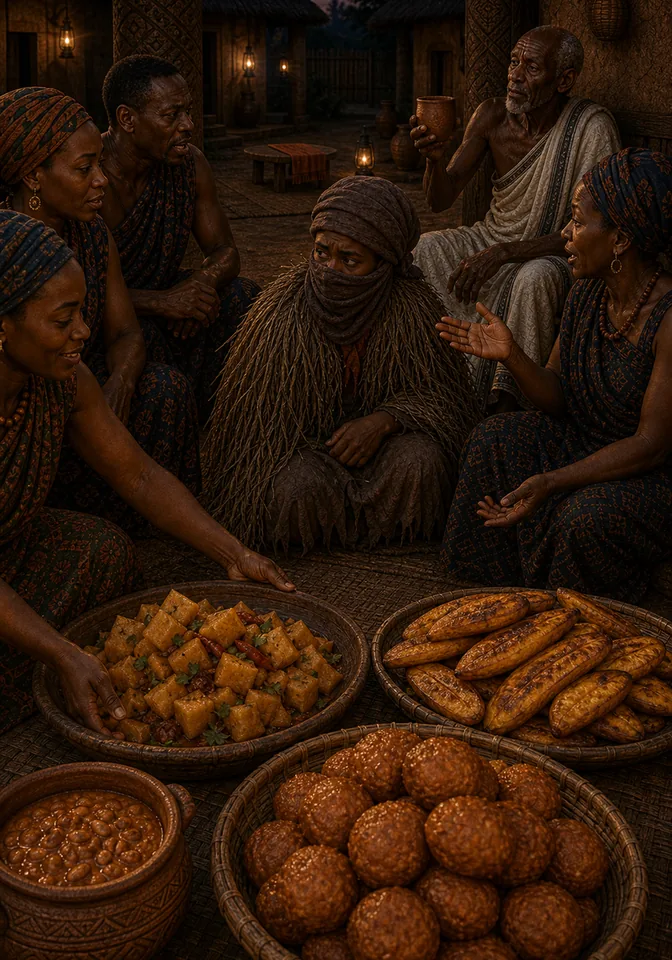 Disguised Kweku watches the feast arrive, conflicted.